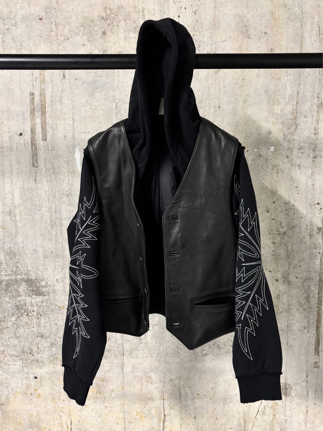 “KNIGHT RIDER” LEATHER BIKER HOODIE