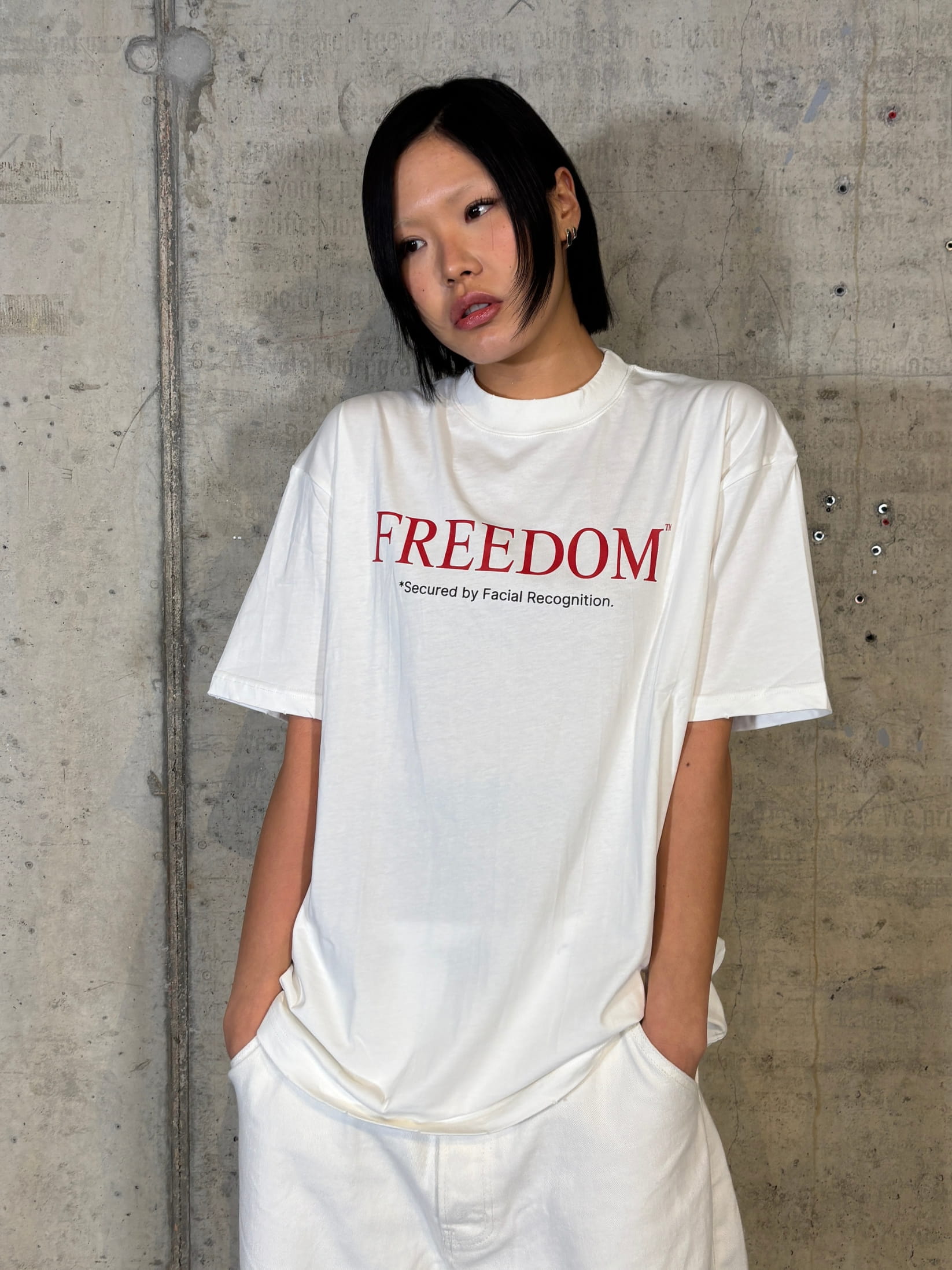 white relaxed fit t shirt with FREEDOM logo