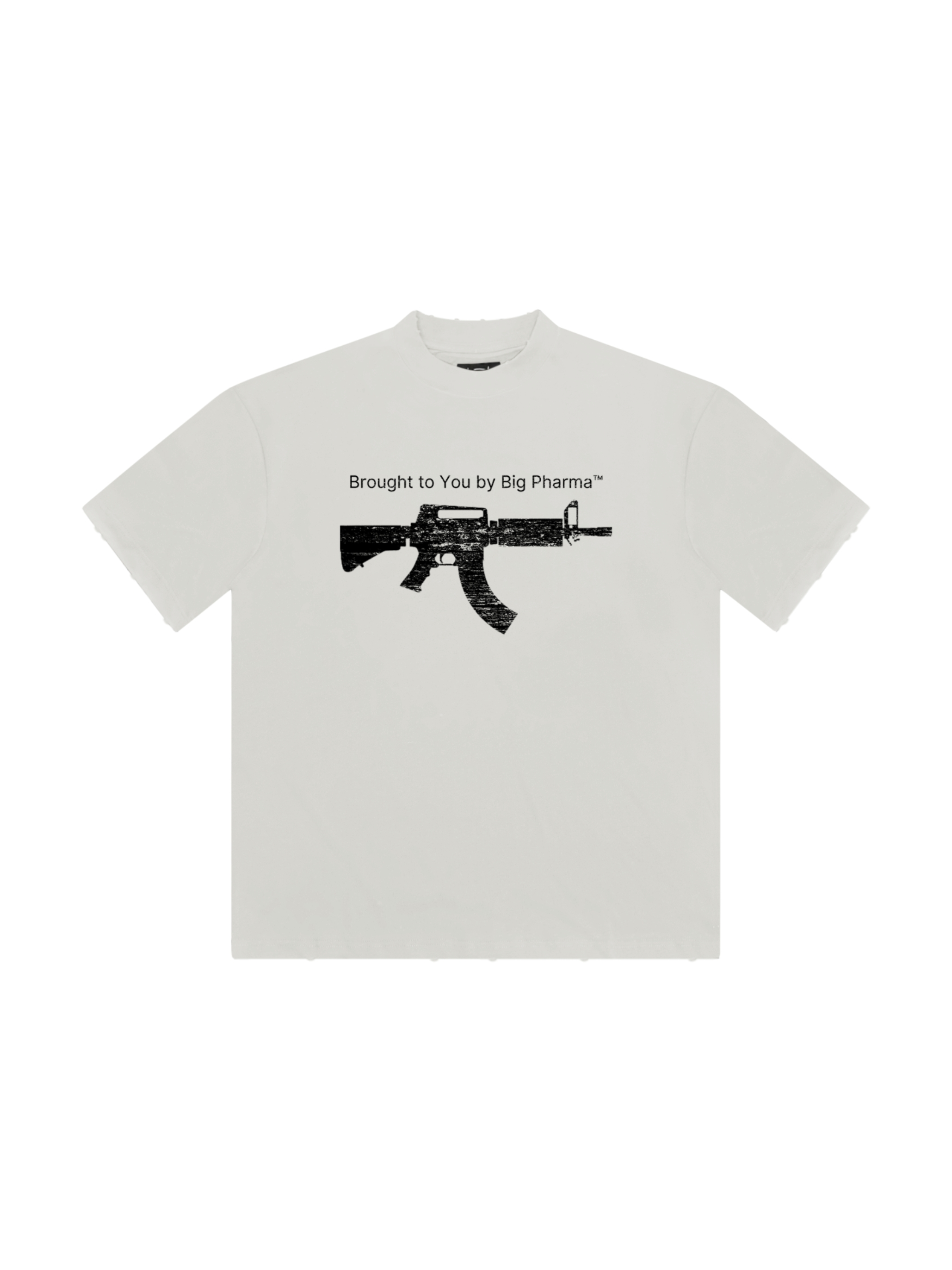 White relaxed t-shirt with gun graphic print at chest.