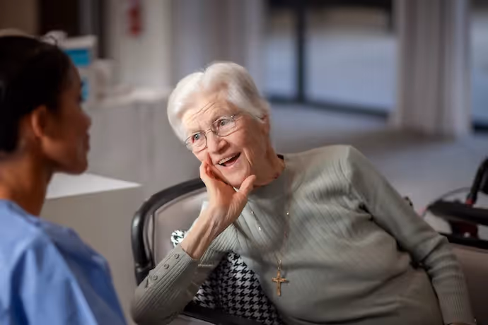 Oxa resident talking to a nurse