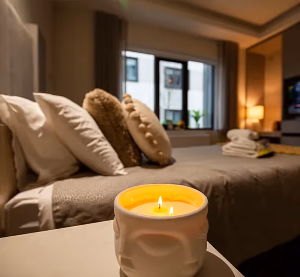 Oxa care room with candle lit.
