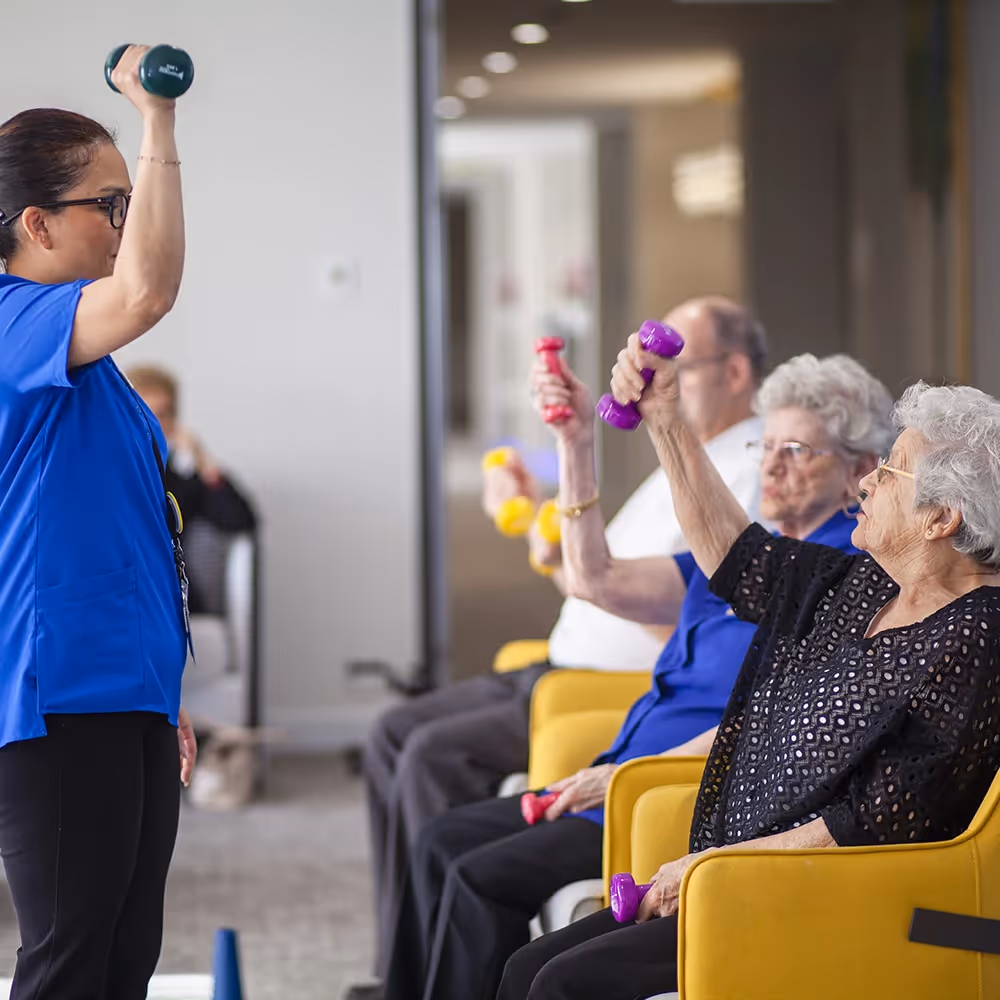 Exercise class with light weights.