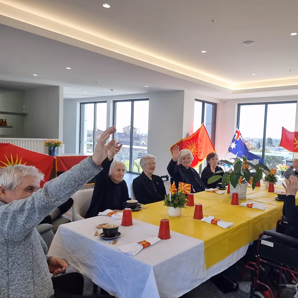 Mernda aged care residents enjoying a group activity at Oxa Care.