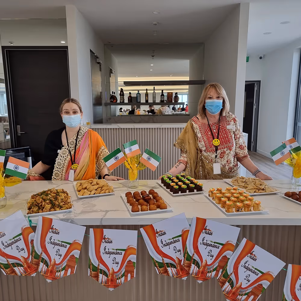 Cultural celebration with residents and staff at Oxa Care, an aged care home in Lalor VIC supporting community connections.