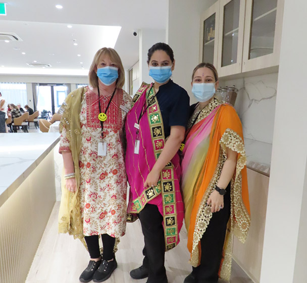 Oxa Care team members celebrating cultural diversity inside the aged care home.