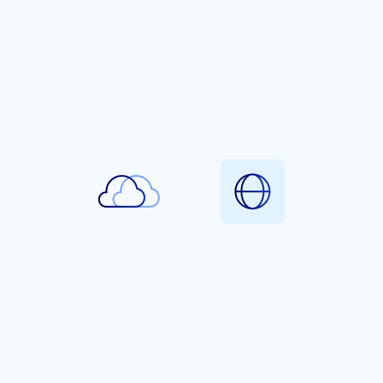 Blue outline icons of a cloud and a globe on a light background