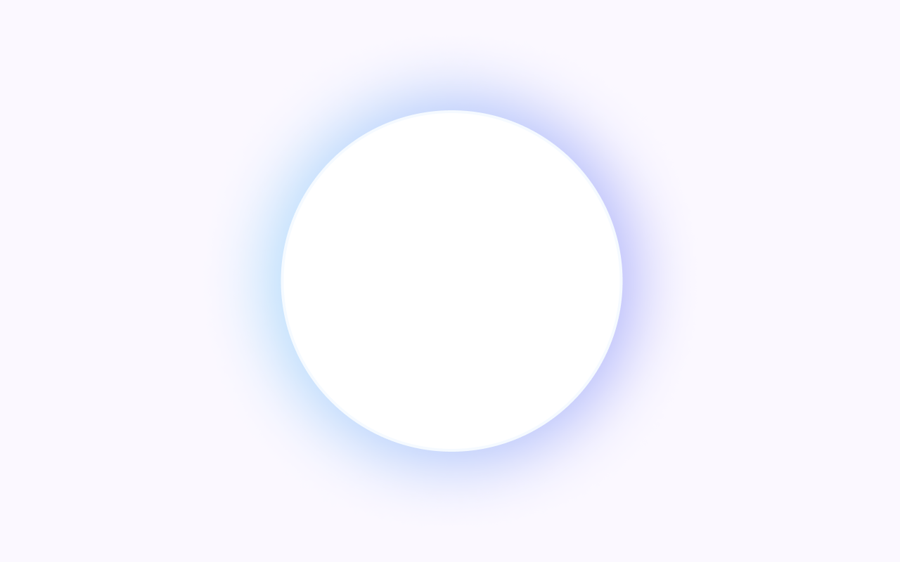 Abstract key visual of a white circle shape with faint blue and purple outer glow underneath on a light background