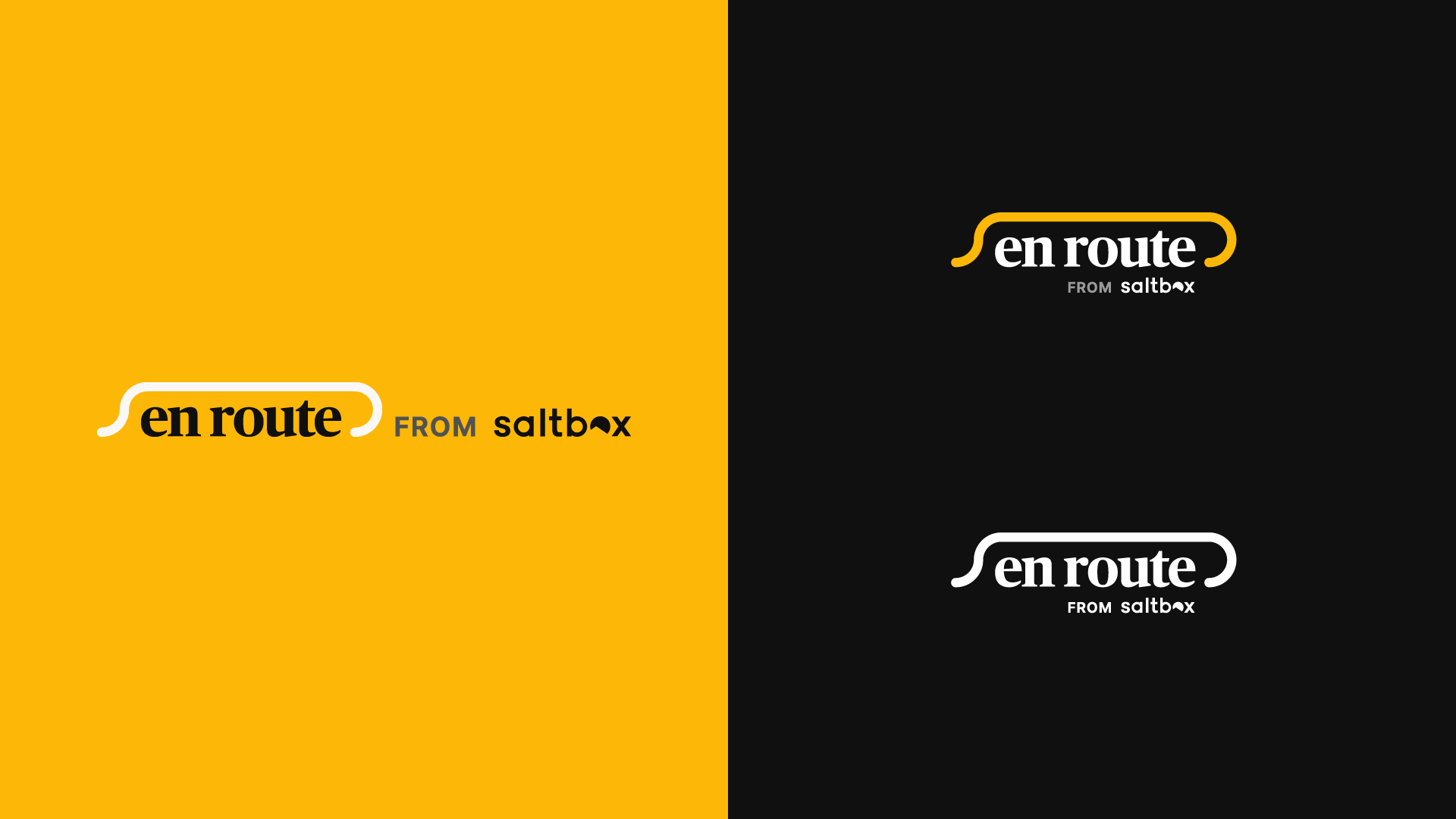 Secondary logo layouts that reverse the colors, one on yellow and two on black backgrounds