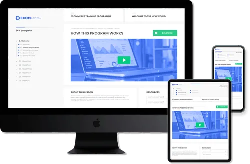 E-commerce training interface on various devices.