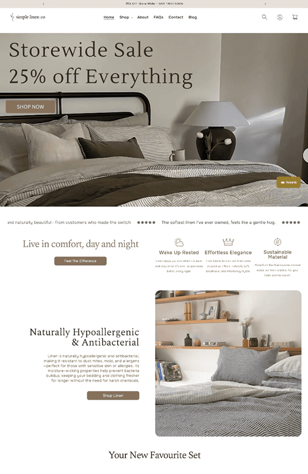 Simple linen website screenshot