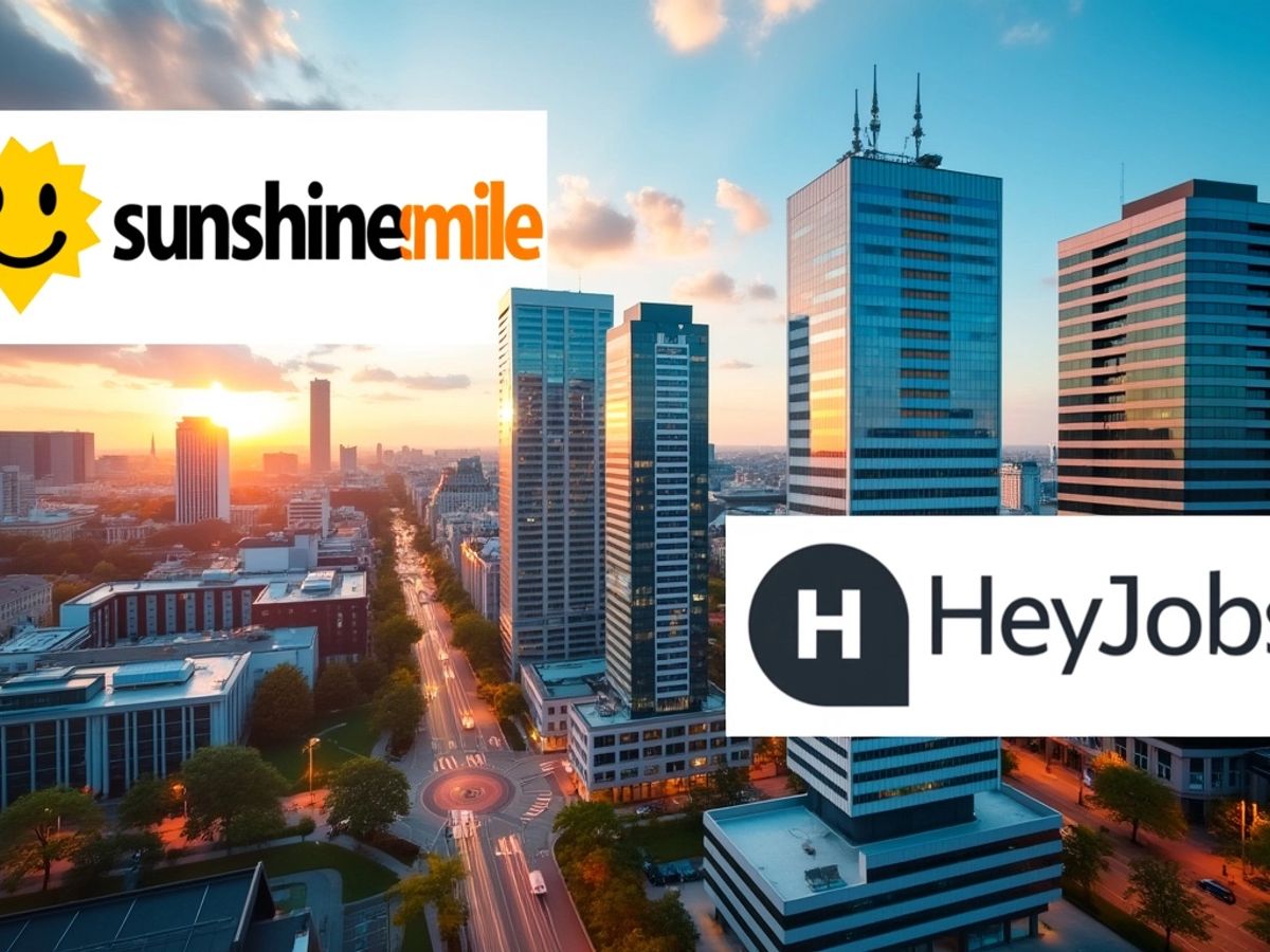 Zwei Startup-Logos in einer modernen Berliner Stadtlandschaft.