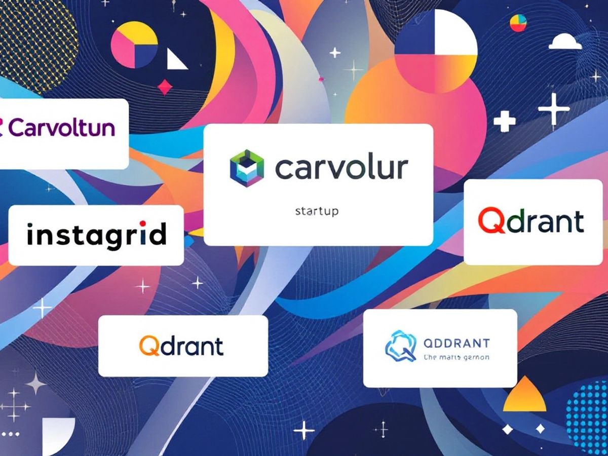 Logos von Carvolution, Instagrid und Qdrant auf buntem Hintergrund.
