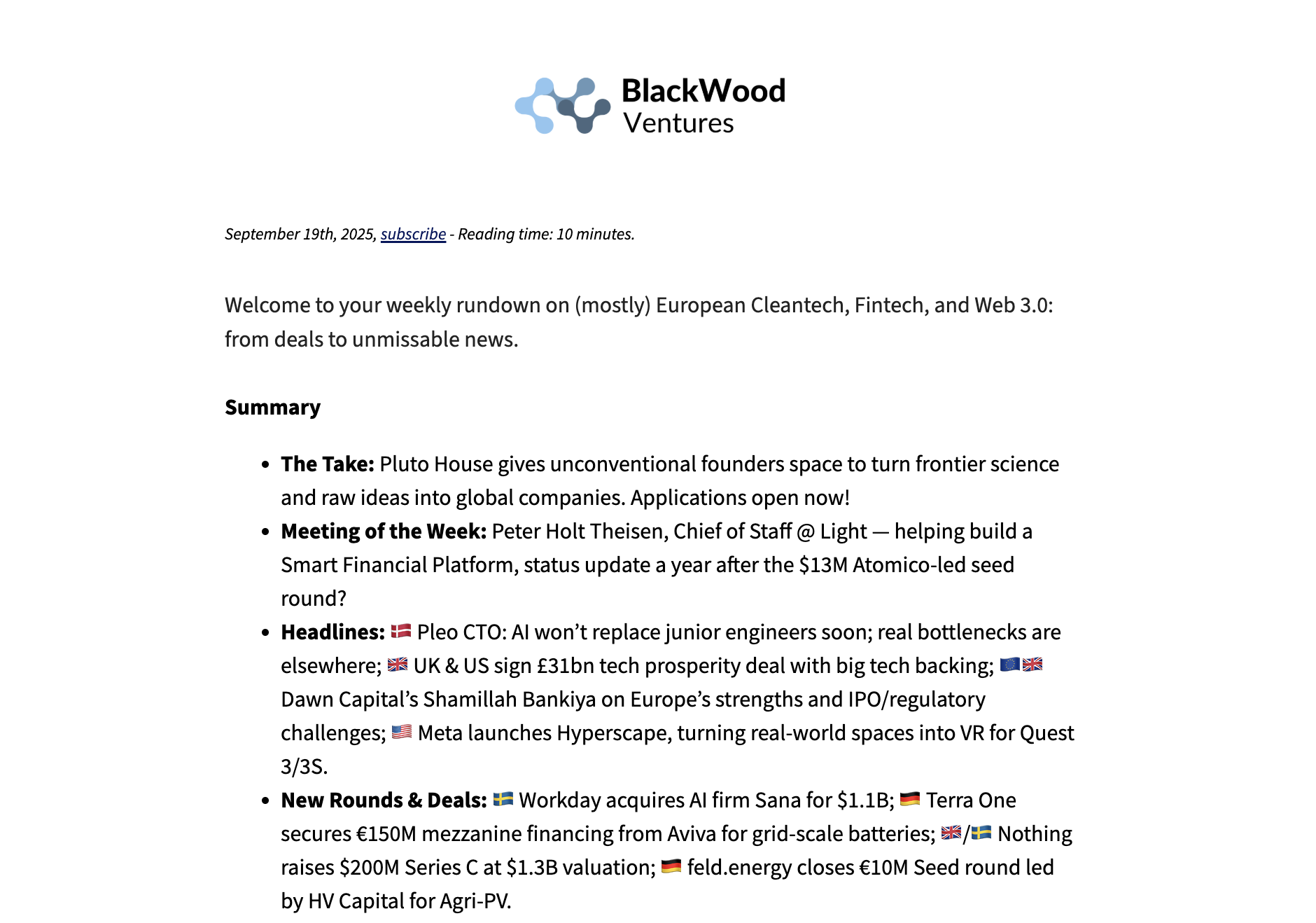 Week 38 - Industry Briefing