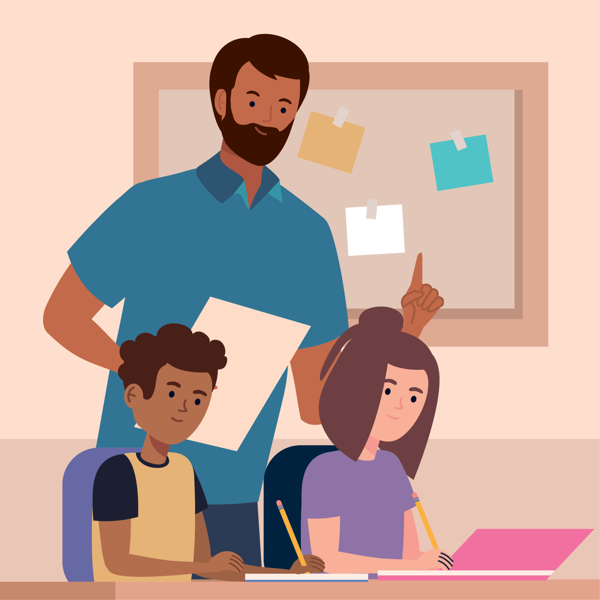 KS2 male teacher teaching students