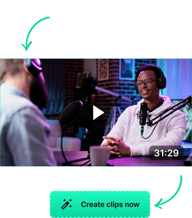 a dialogue box, pointing to a long video clip and a button to make it shorter