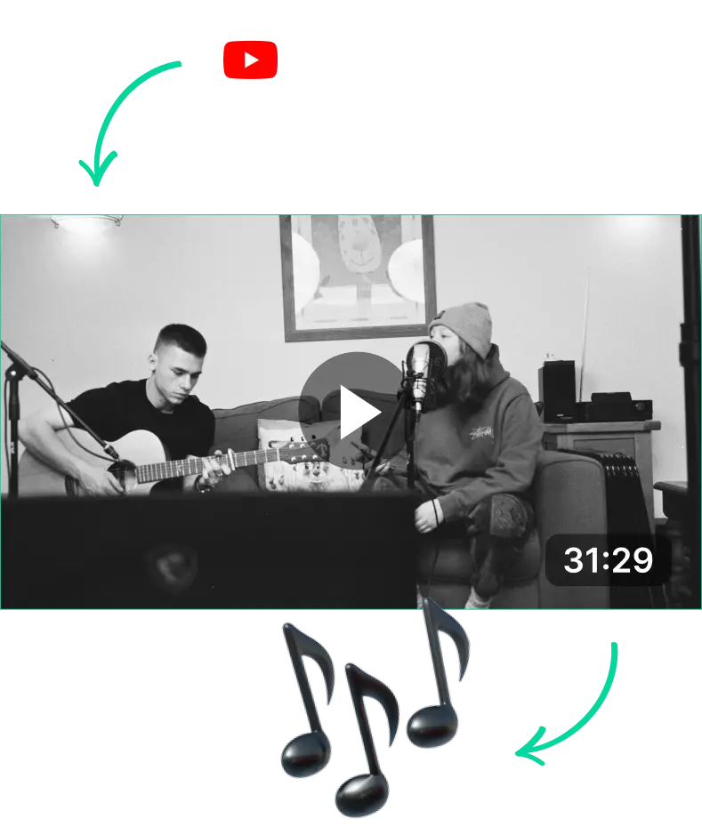 A box enabling a youtube to link to be pasted and an icon for audio 