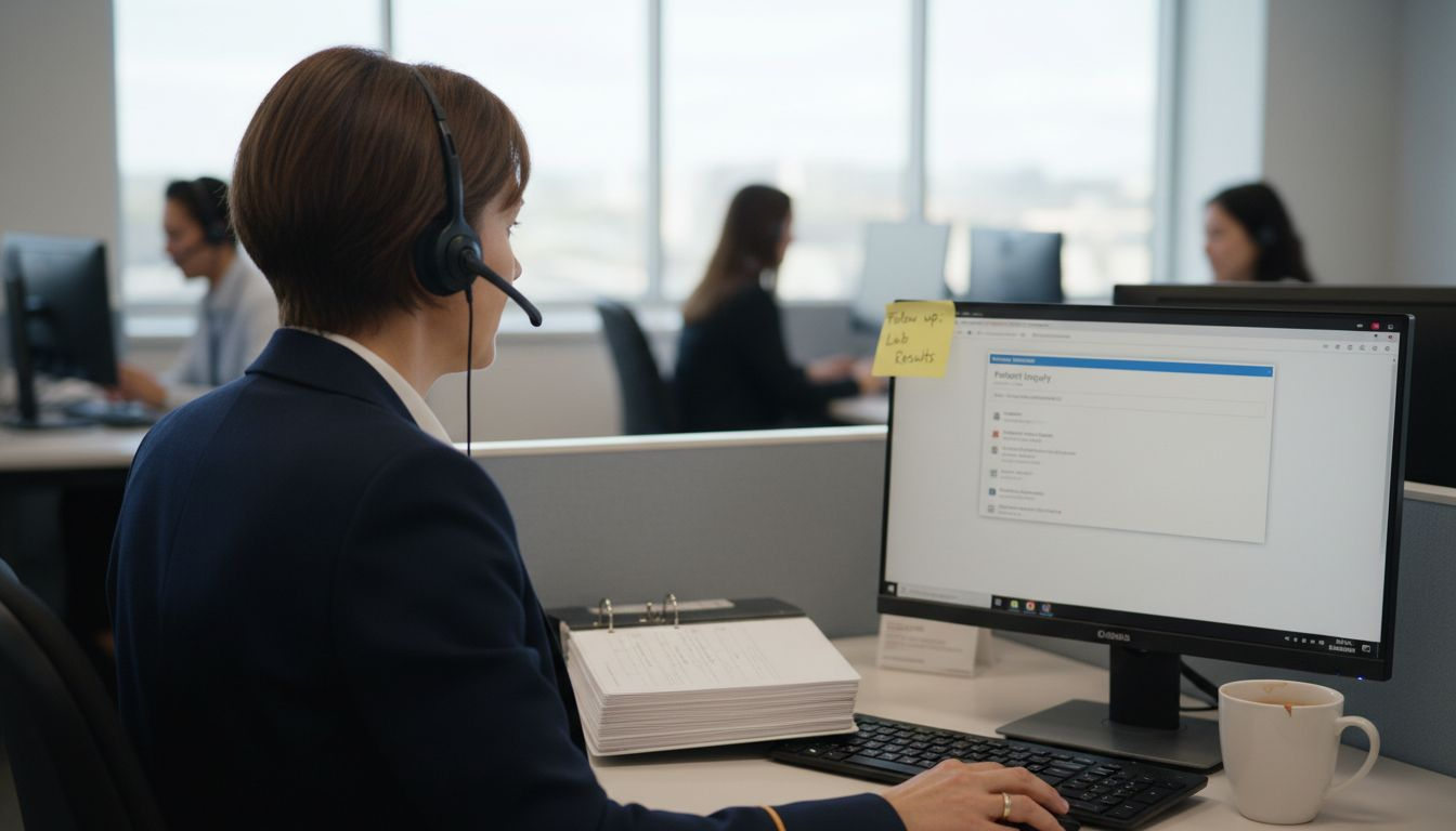 Healthcare call center agent assisting patient