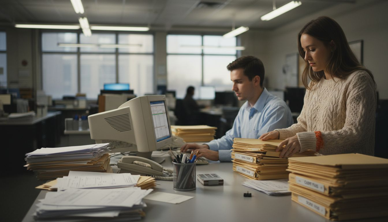 Back-office staff entering invoices and organizing files