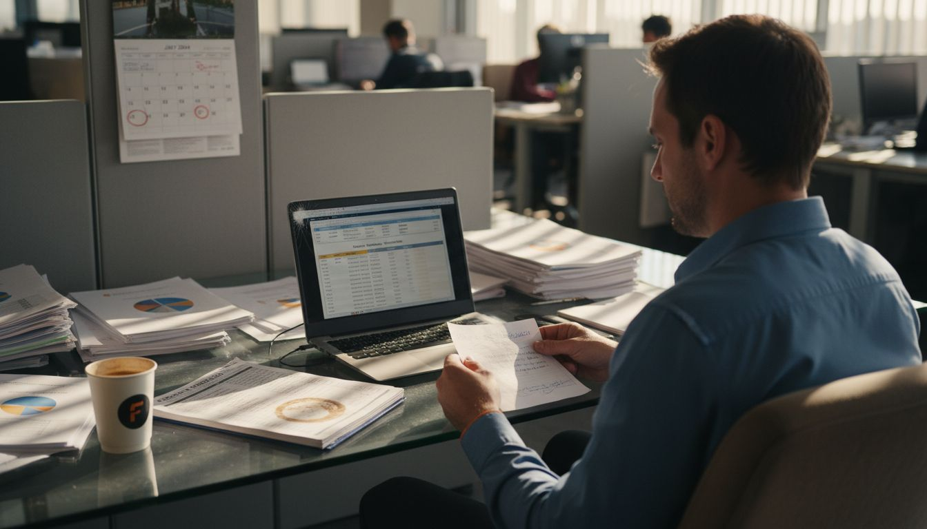 Finance director reviewing outsourcing cost reports