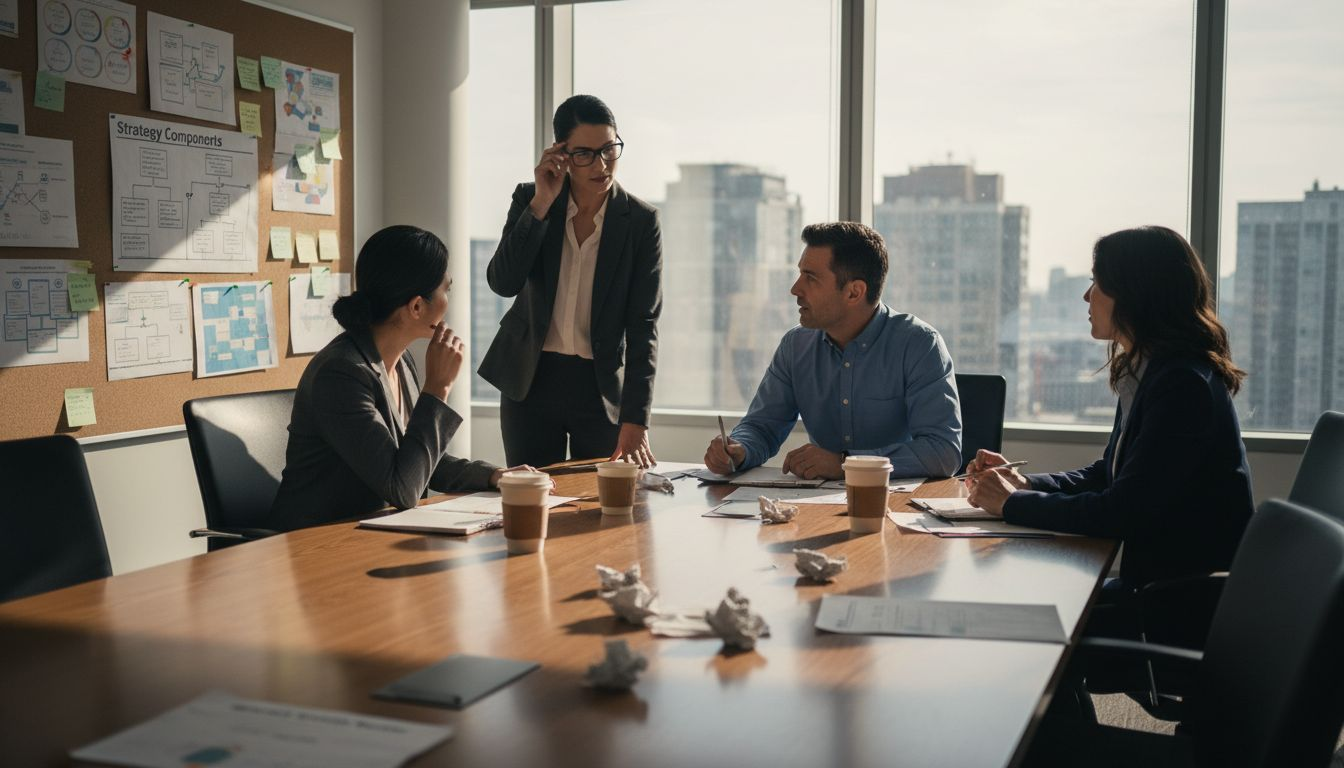 Managers reviewing customer care strategy components