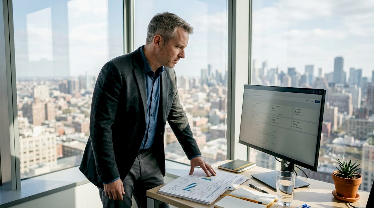 Manager reviewing customer support performance metrics