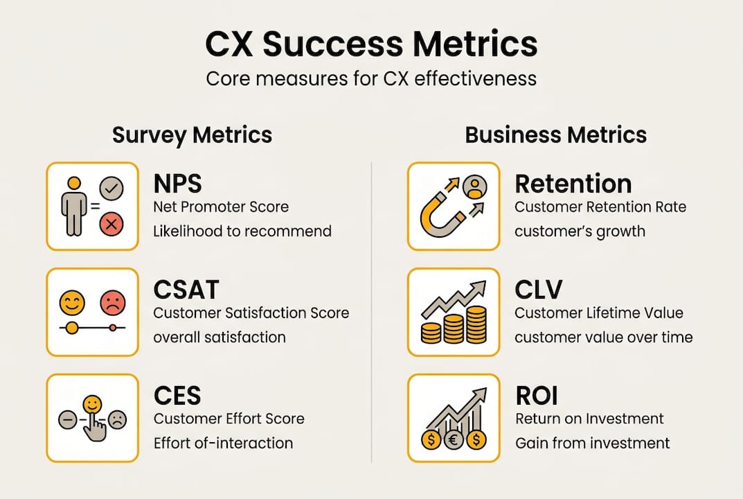 Infographic showing key CX success metrics