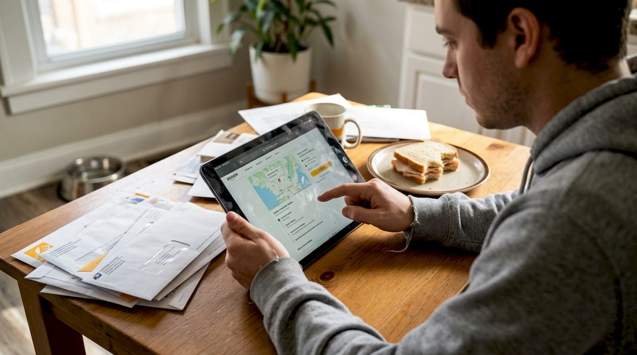 Customer using tablet for order tracking