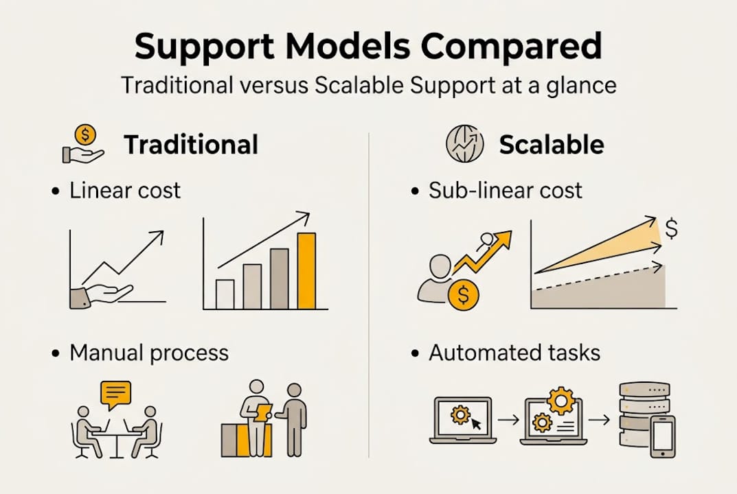 Infographic comparing support models side by side