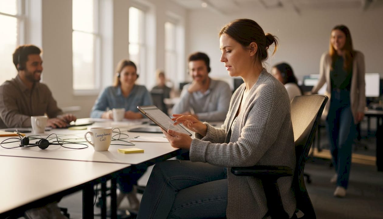 Team leader reviewing nearshore support checklist