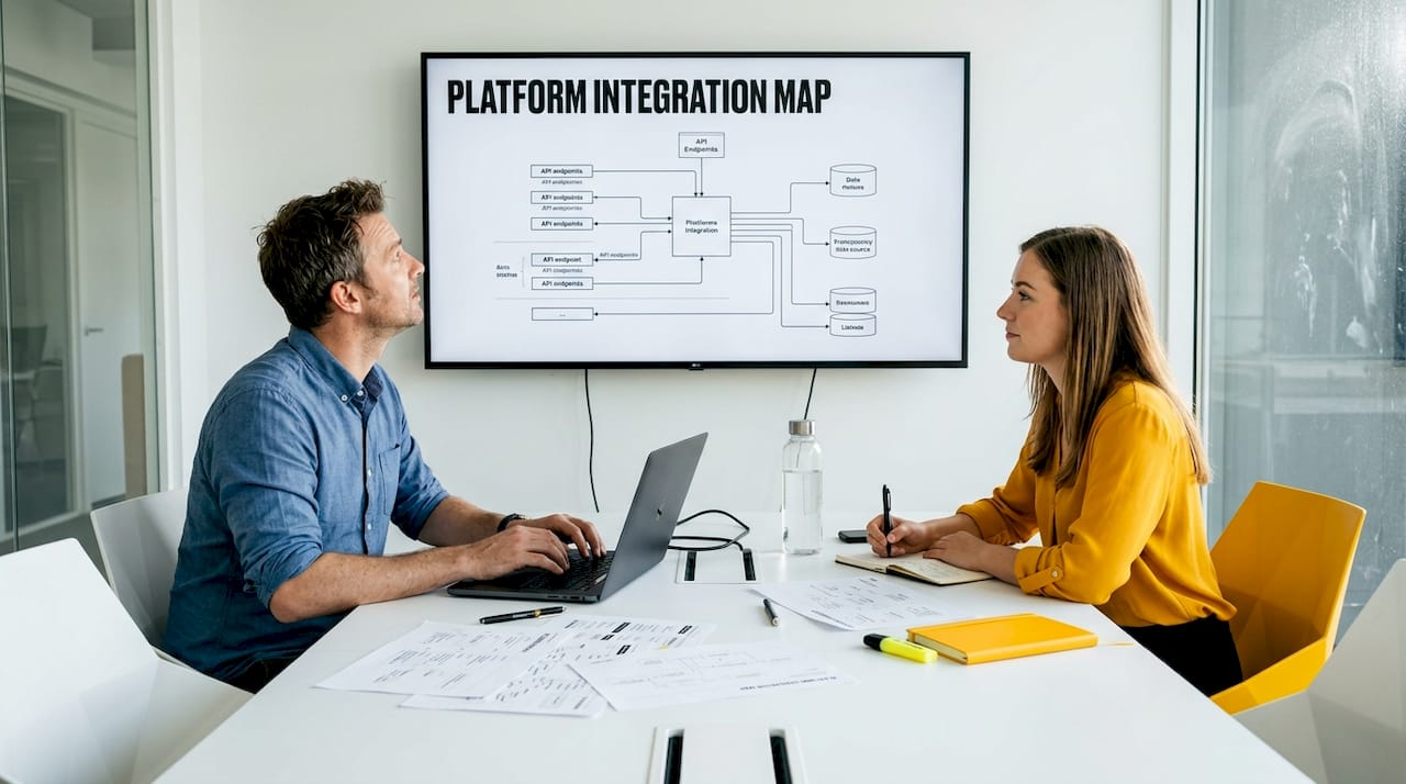 Team configuring platform integration at table