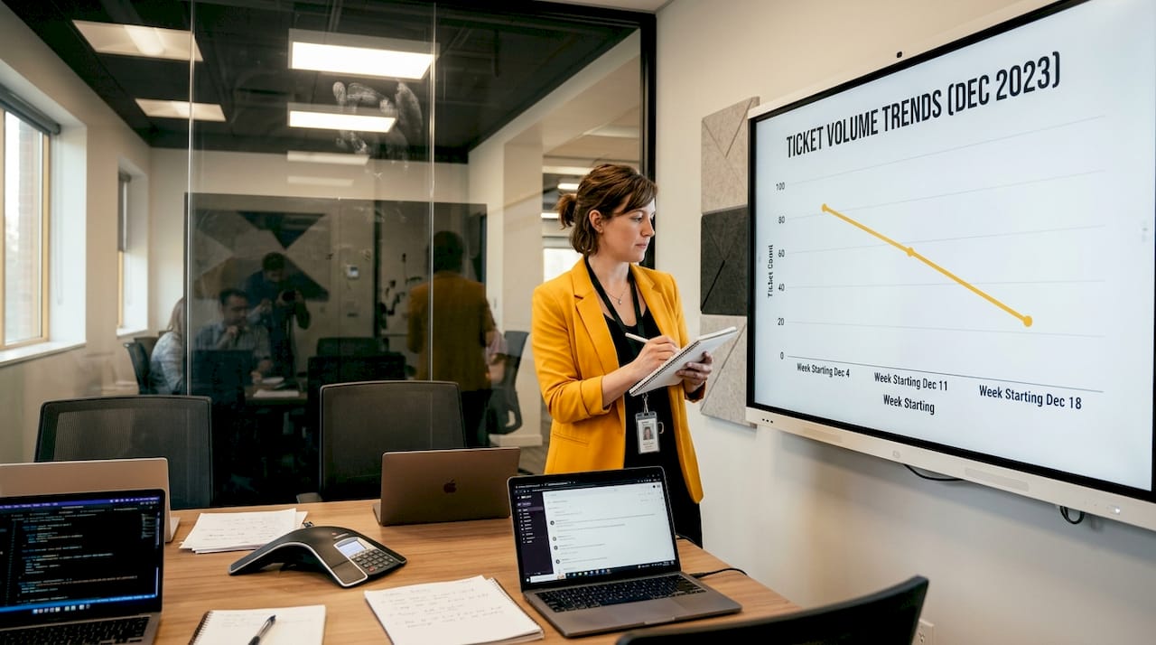 Supervisor reviewing AI-driven support metrics report