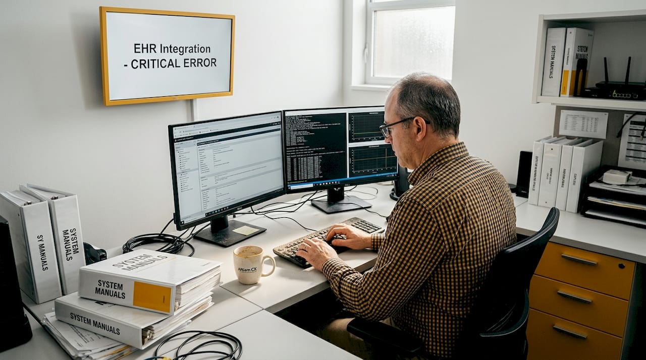 IT specialist troubleshooting EHR legacy systems