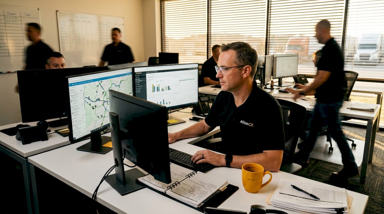 Fleet manager reviewing logistics route optimization