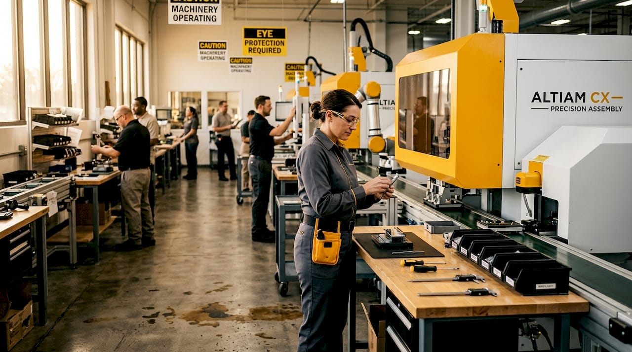 Workers managing scalable manufacturing operations