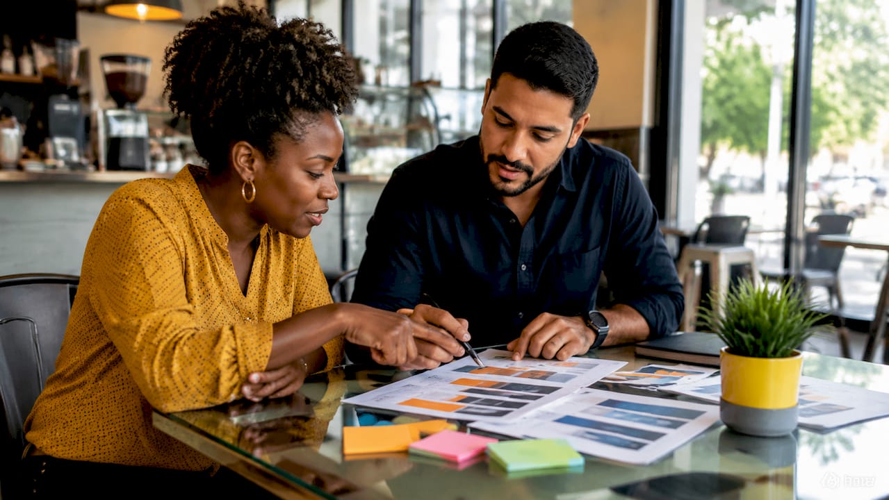 Colleagues comparing tier one and two support charts in workspace