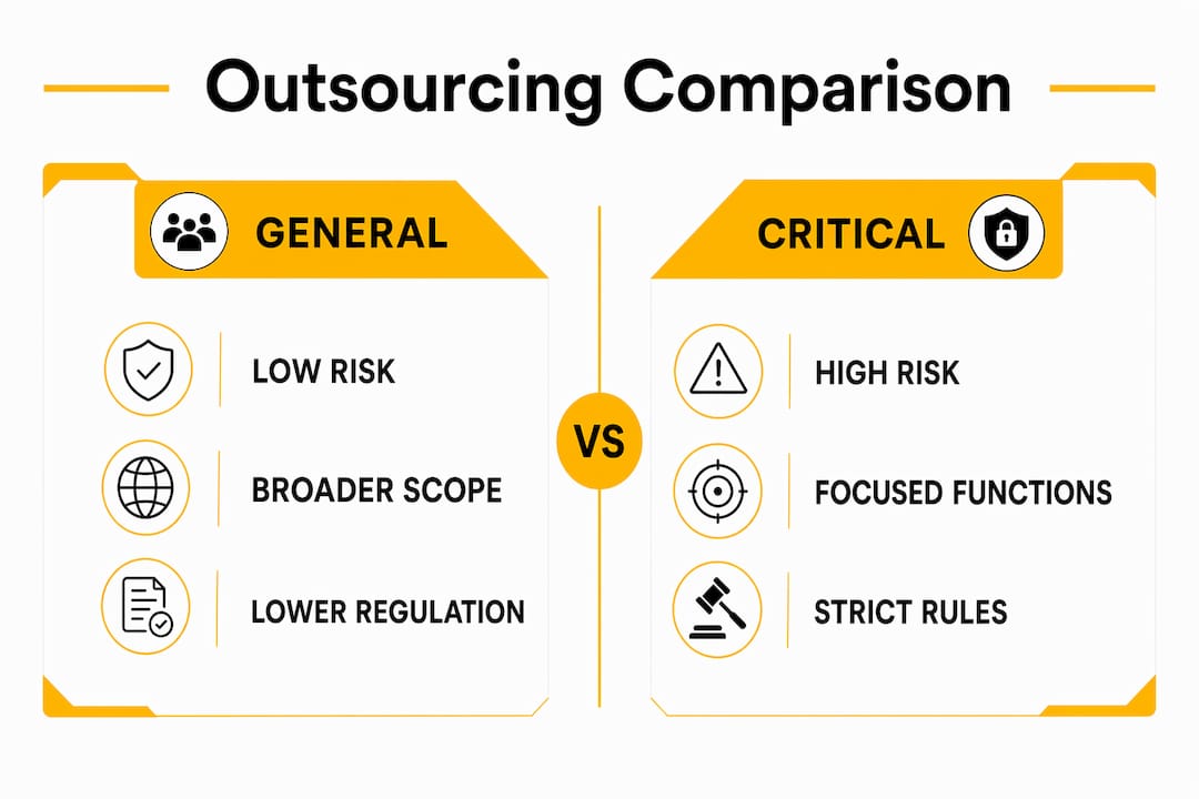 Infographic comparing general and critical outsourcing