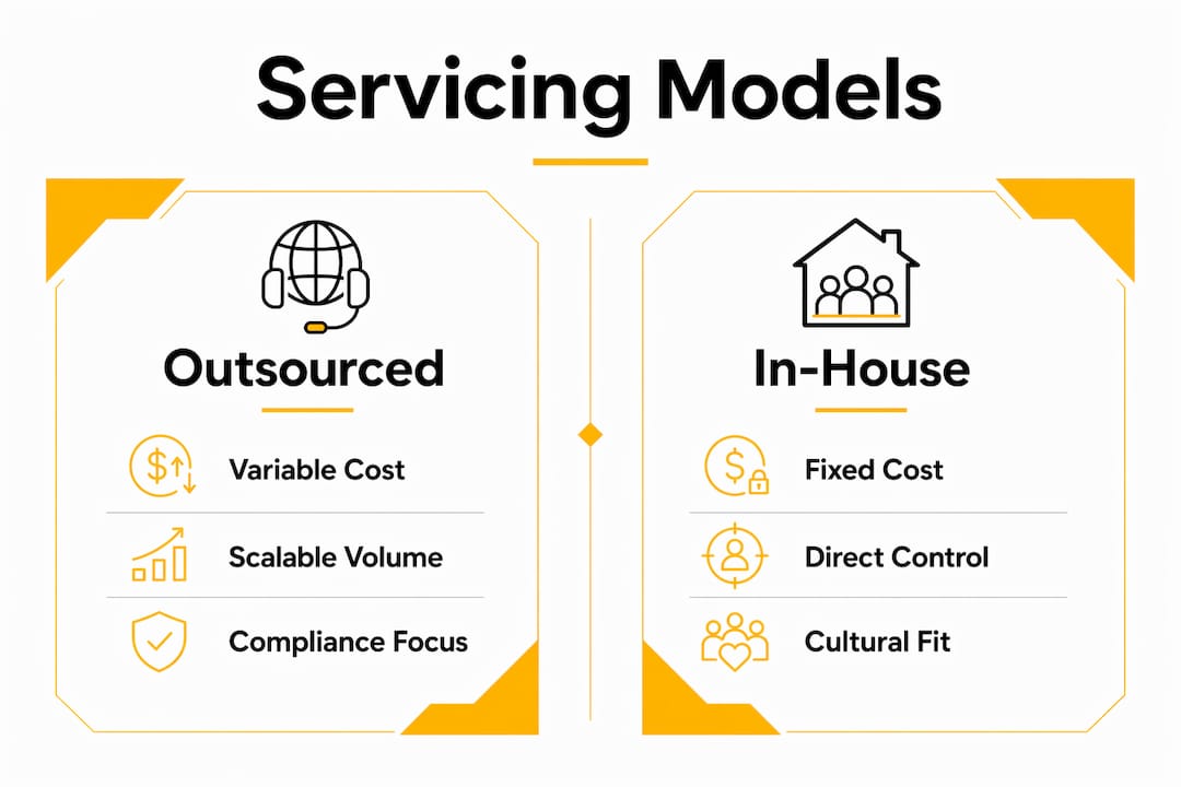 Infographic comparing outsourced and in-house servicing models