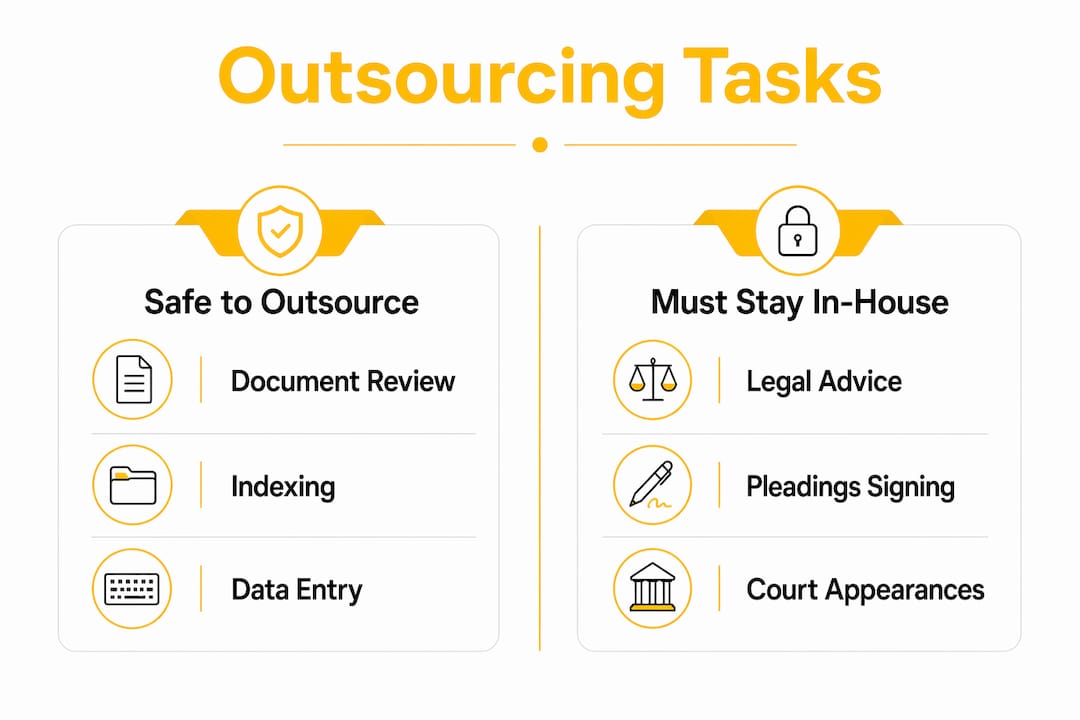 Infographic comparing outsourcing tasks safely versus in-house