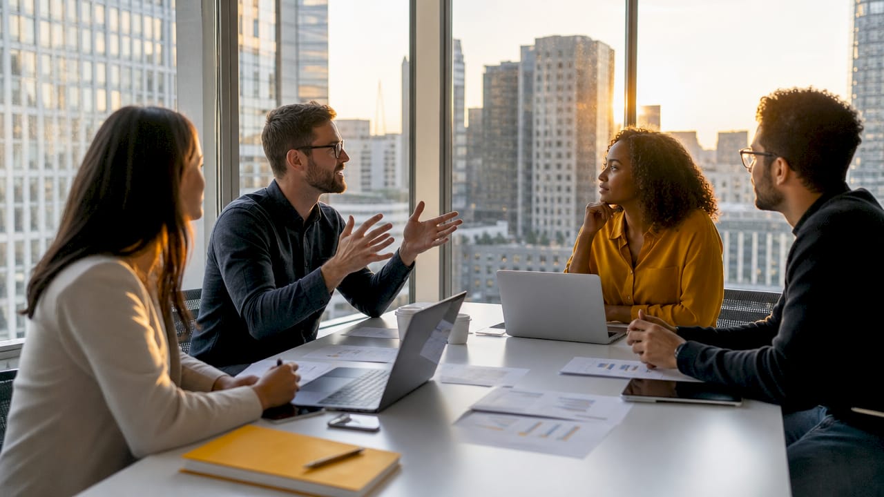 Diverse team engaging in synchronized collaboration