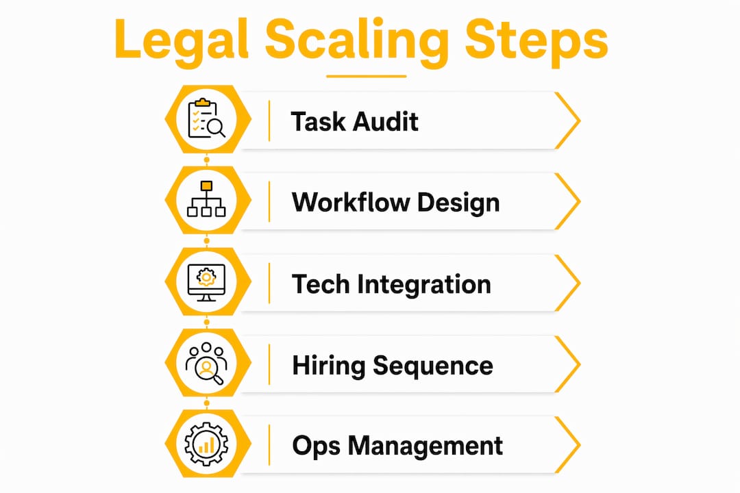 Infographic outlining legal team scaling steps