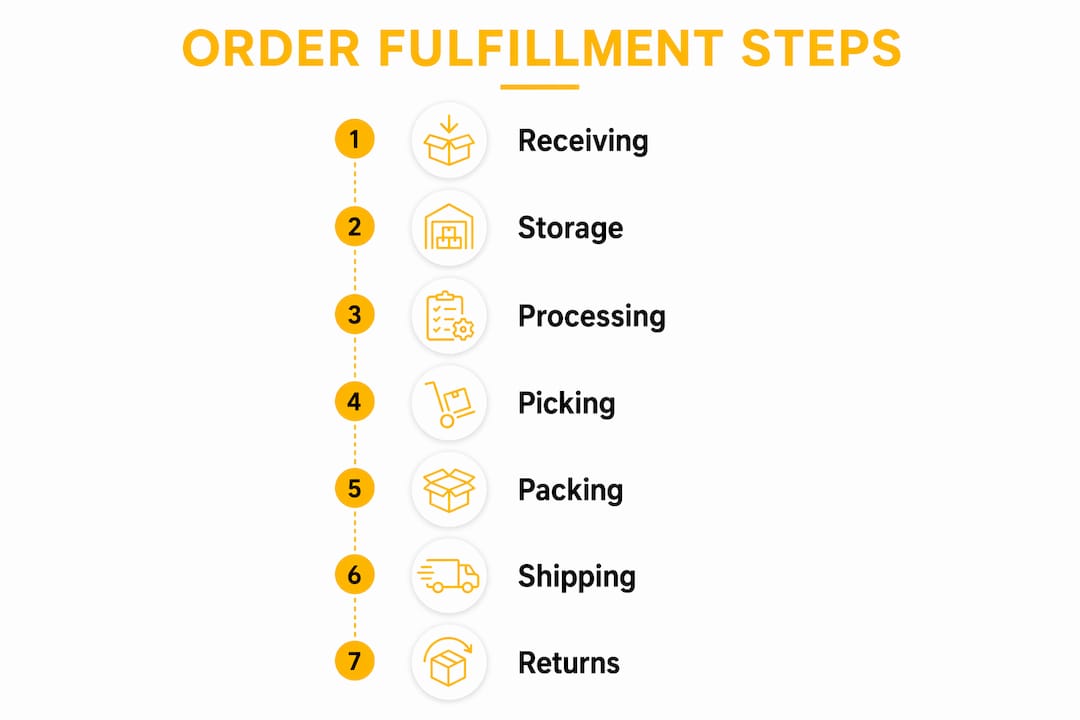 Infographic with numbered order fulfillment process steps