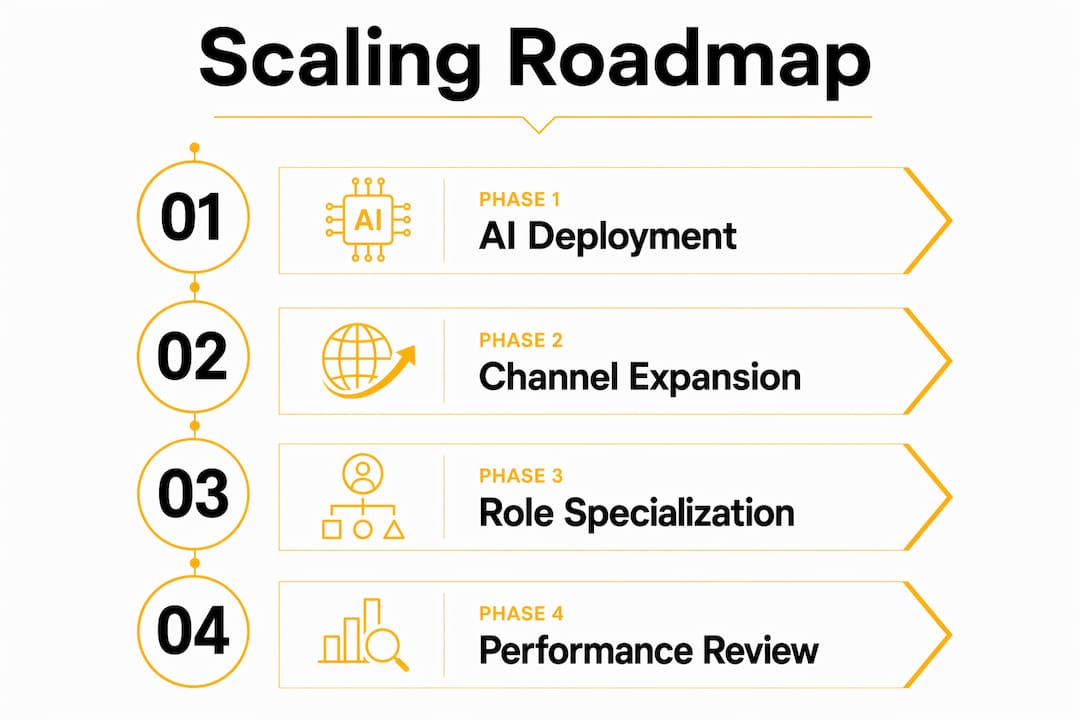 Infographic detailing CX scaling phases