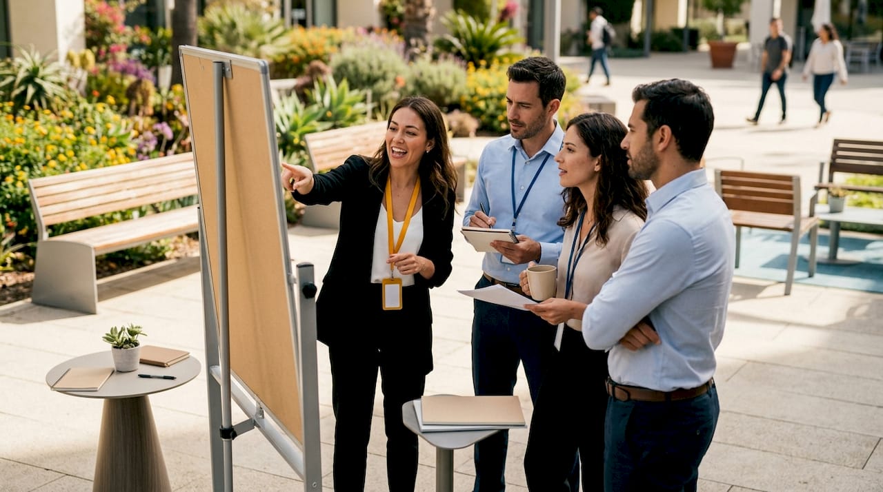 Team discussing cultural alignment in coworking space