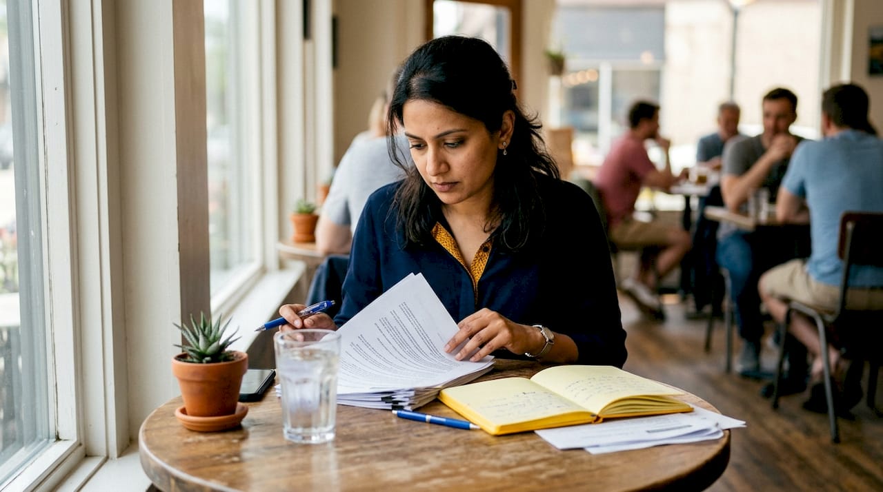 Woman reviewing quality standards document