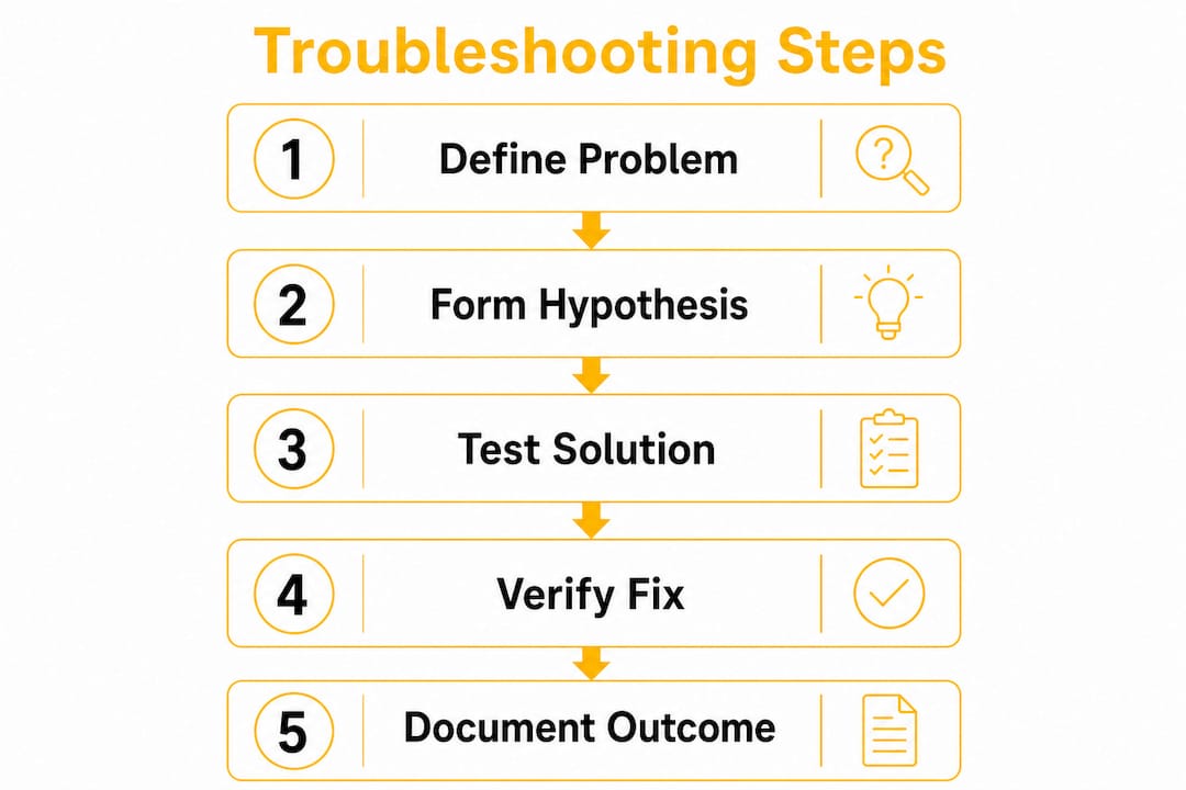 Infographic showing key troubleshooting process steps