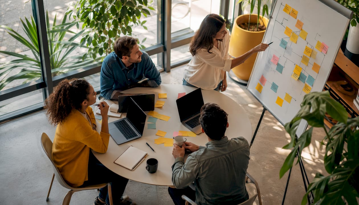 Agile team collaborating around a table