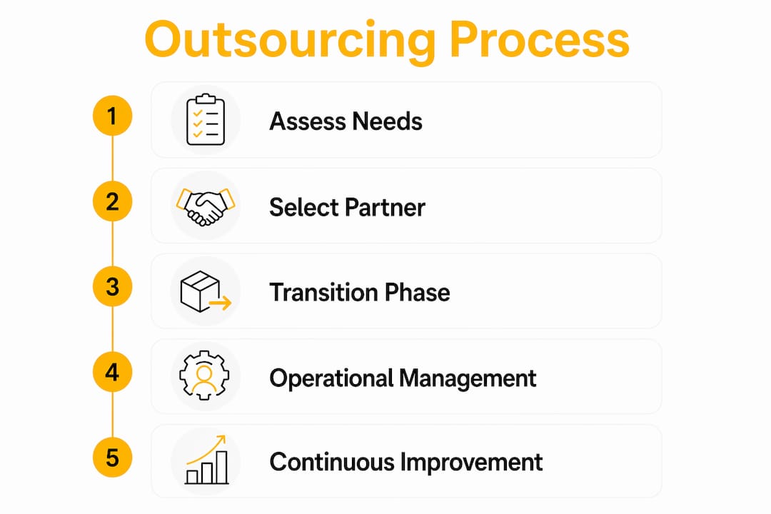 Infographic depicting five key stages of outsourcing process