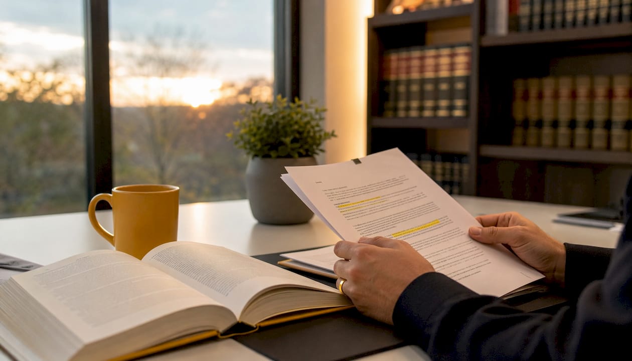 Hands reviewing legal outsourcing risk documents