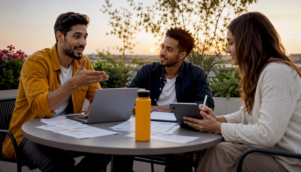 CX technology team collaborating in meeting room