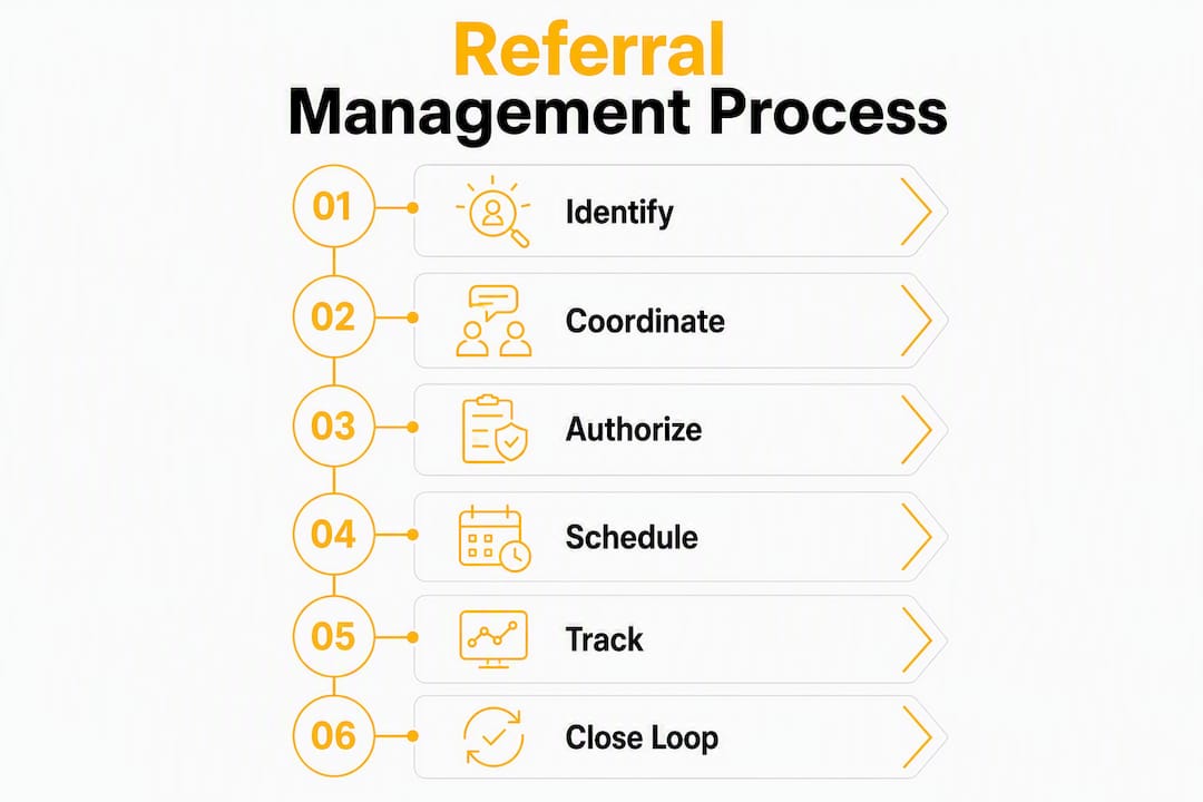 Infographic showing referral management process steps